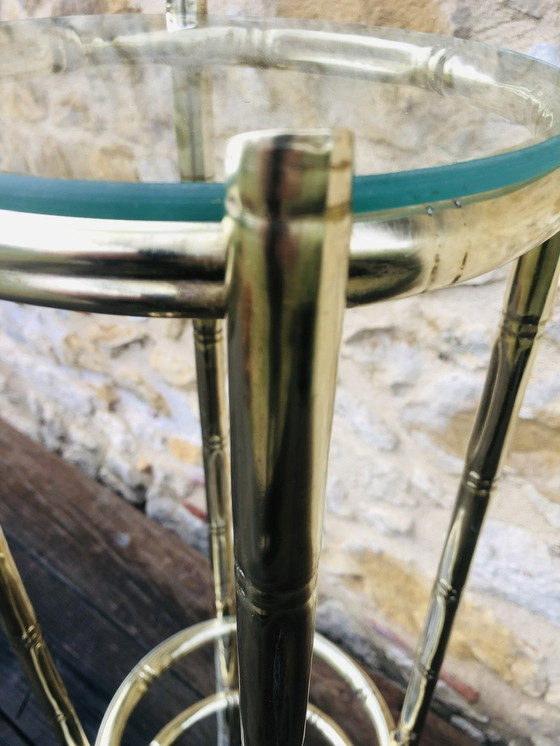 Image 1 of Tavolino vintage in finto bambù, ottone e vetro, anni '40