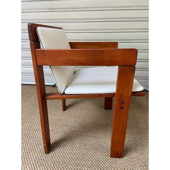 Image 1 of Set of 4 armchairs in wood and white skai by Reguitti, 1972s