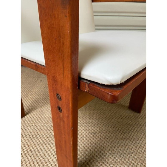 Image 1 of Set of 4 armchairs in wood and white skai by Reguitti, 1972s