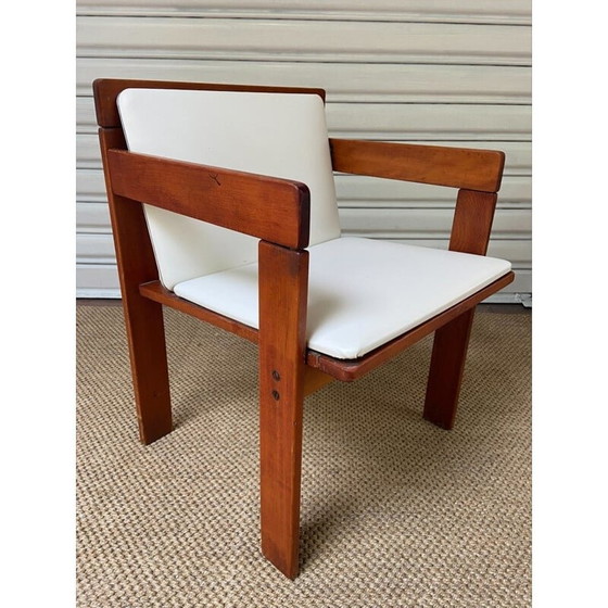 Image 1 of Set of 4 armchairs in wood and white skai by Reguitti, 1972s