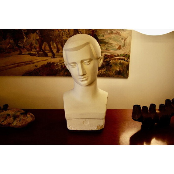 Image 1 of Vintage Art Deco plaster bust of a young man, 1930