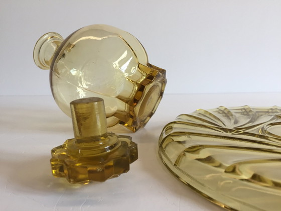 Image 1 of Tray And Carafe Art Deco Amber Yellow Glass France