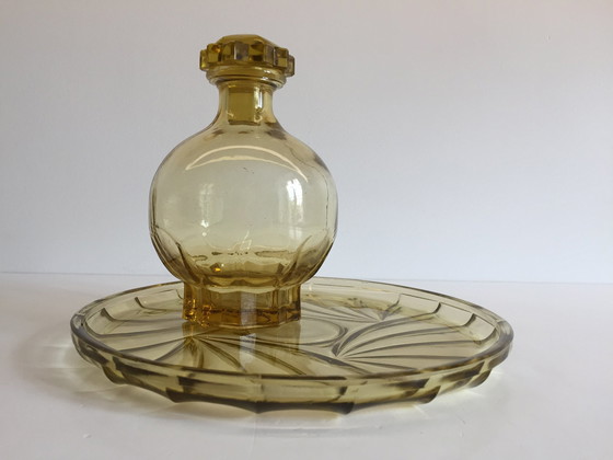 Image 1 of Tray And Carafe Art Deco Amber Yellow Glass France