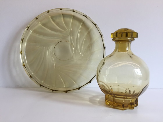 Image 1 of Tray And Carafe Art Deco Amber Yellow Glass France