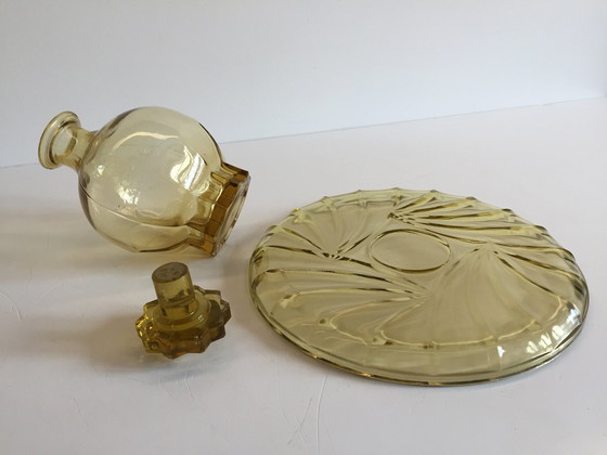 Image 1 of Tray And Carafe Art Deco Amber Yellow Glass France