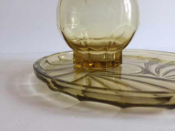 Image 1 of Tray And Carafe Art Deco Amber Yellow Glass France