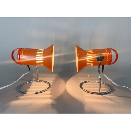 Image 1 of Pair of vintage chrome and metal table lamps for Chirana, 1970