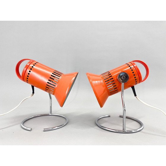 Image 1 of Pair of vintage chrome and metal table lamps for Chirana, 1970
