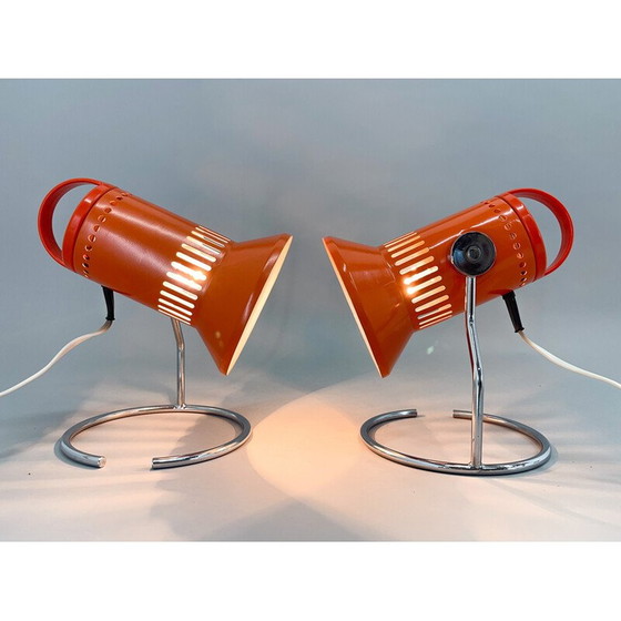 Image 1 of Pair of vintage chrome and metal table lamps for Chirana, 1970
