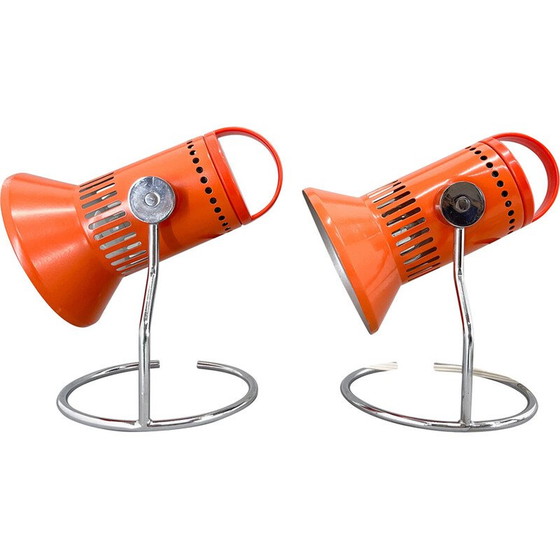 Image 1 of Pair of vintage chrome and metal table lamps for Chirana, 1970