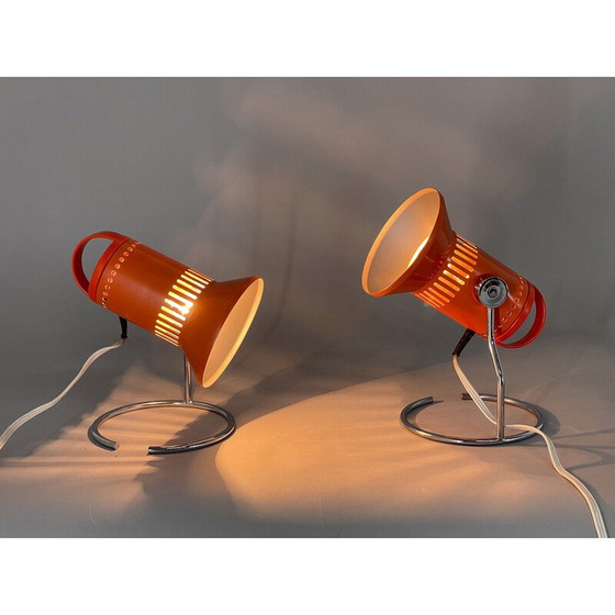 Image 1 of Pair of vintage chrome and metal table lamps for Chirana, 1970