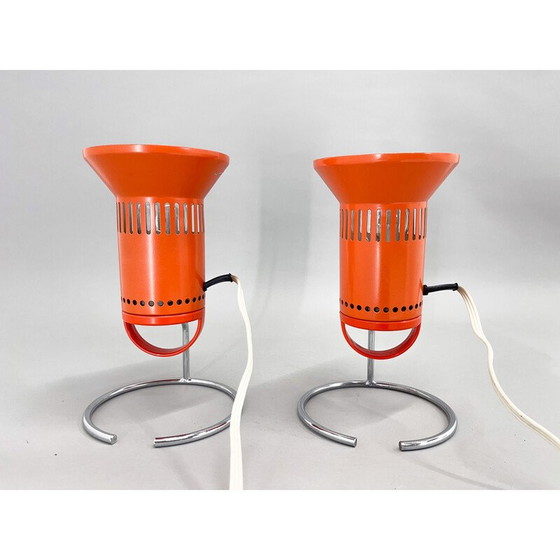 Image 1 of Pair of vintage chrome and metal table lamps for Chirana, 1970