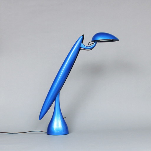 Isao Hosoe (1942-2015) lampe de table Heron en bleu métallique - années 1990 - Luxo, Oslo / Norvège