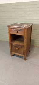 Vintage Solid Oak And Marble Top Night Stand Cabinet 