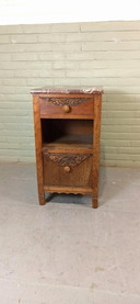 Vintage Solid Oak And Marble Top Night Stand Cabinet 