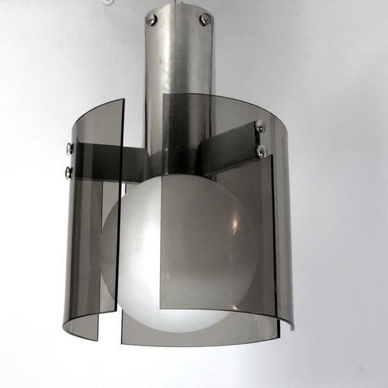 Image 1 of Italian vintage glass and chrome chandelier for Veca, 1960s