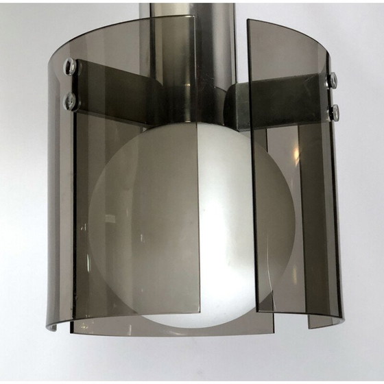 Image 1 of Italian vintage glass and chrome chandelier for Veca, 1960s