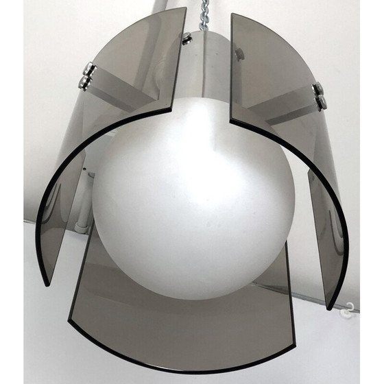 Image 1 of Italian vintage glass and chrome chandelier for Veca, 1960s