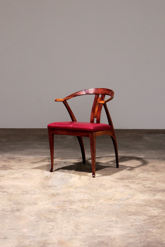 Image 1 of Giorgetti Progetti Wooden Office Chair with Red Leather Seat