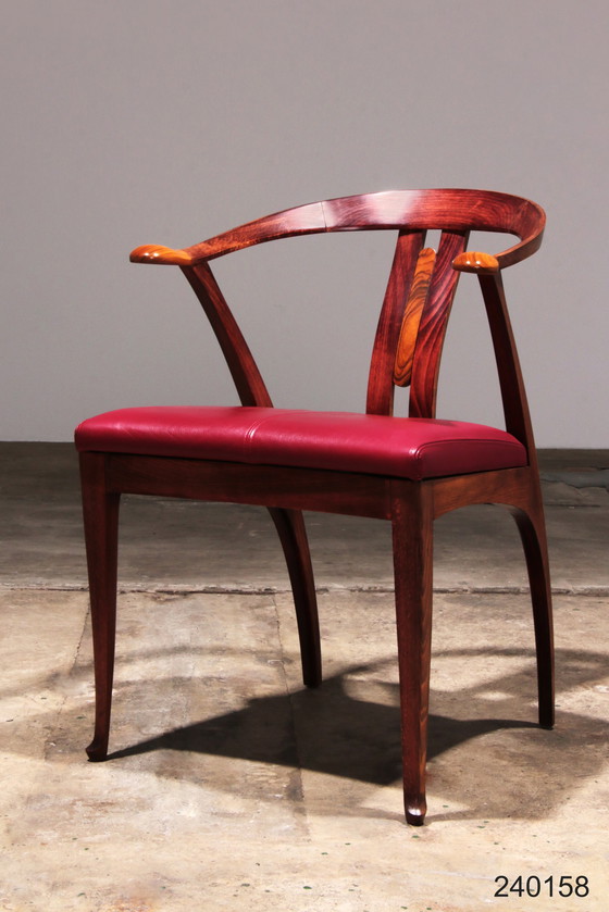 Image 1 of Giorgetti Progetti Chaise de bureau en bois avec assise en cuir rouge