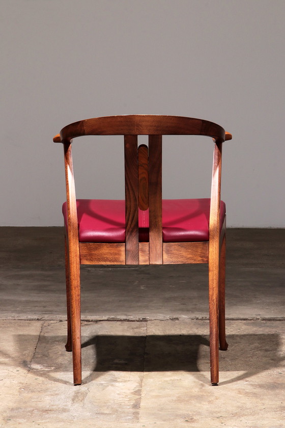 Image 1 of Giorgetti Progetti Chaise de bureau en bois avec assise en cuir rouge