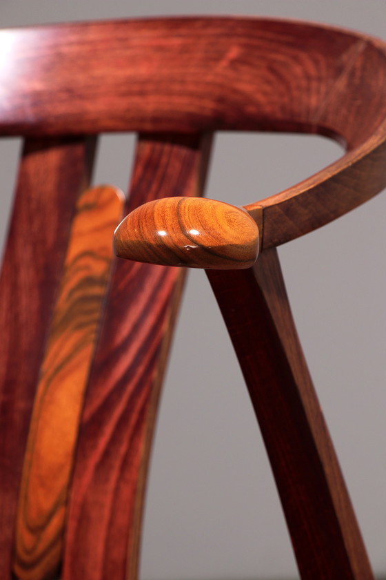 Image 1 of Giorgetti Progetti Chaise de bureau en bois avec assise en cuir rouge