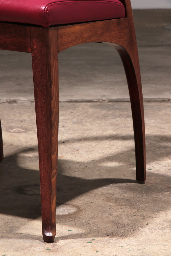 Image 1 of Giorgetti Progetti Chaise de bureau en bois avec assise en cuir rouge