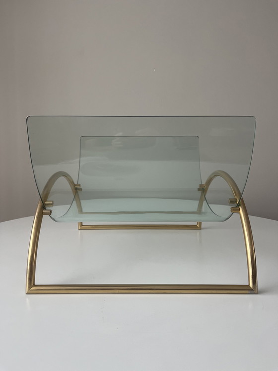 Image 1 of Gallotti and Radice Italian magazine rack brass and glass