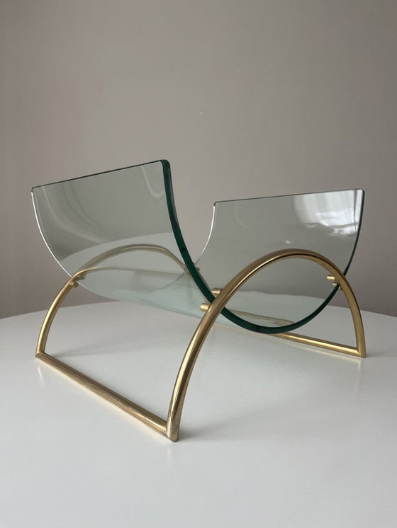 Image 1 of Gallotti and Radice Italian magazine rack brass and glass