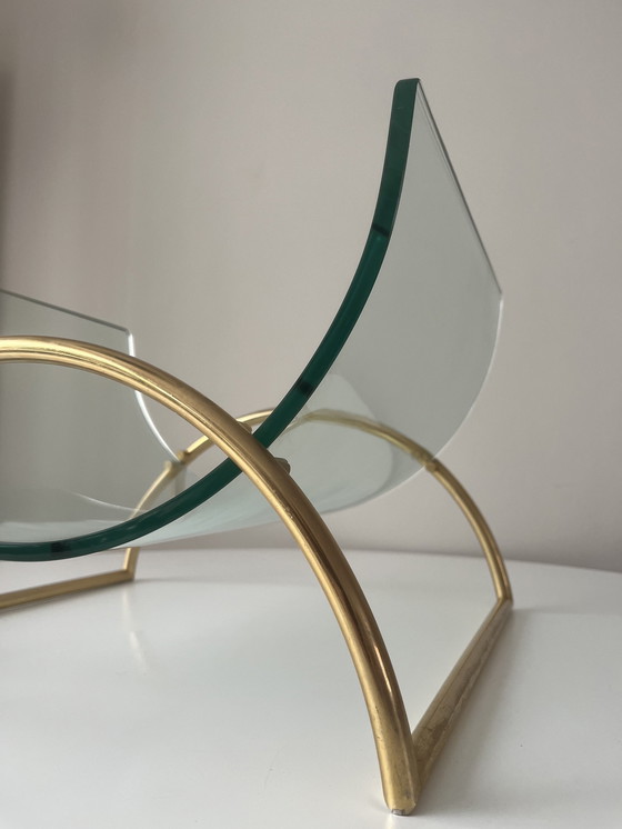 Image 1 of Gallotti and Radice Italian magazine rack brass and glass