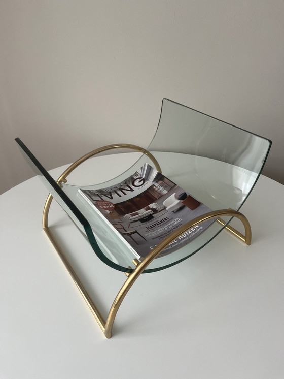 Image 1 of Gallotti and Radice Italian magazine rack brass and glass