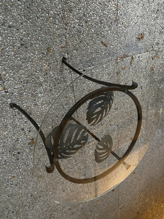 Image 1 of Side Table Glass On Leaves Of Iron