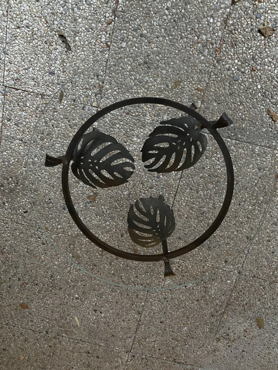 Image 1 of Side Table Glass On Leaves Of Iron