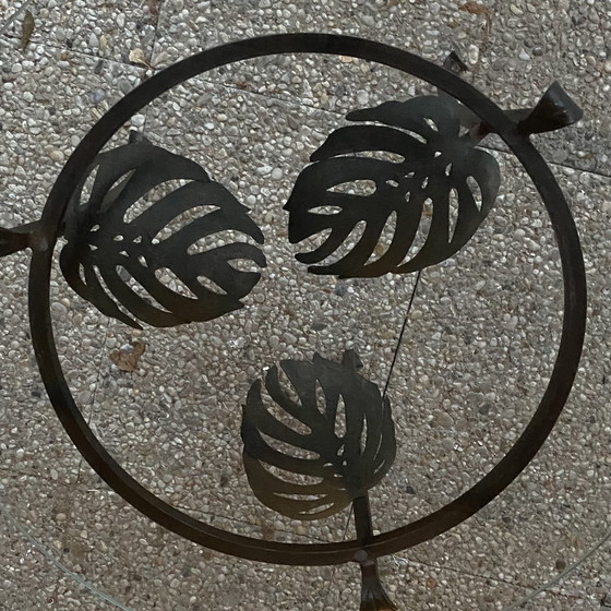 Image 1 of Side Table Glass On Leaves Of Iron