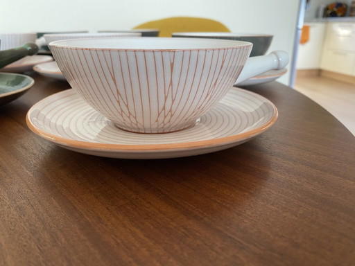 Vintage Soup Bowls With Saucers Sixties