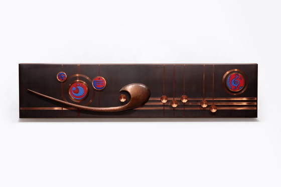 Image 1 of Handmade Copper Wall Art with Enamel Details - Music Line Design