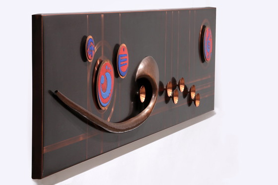 Image 1 of Handmade Copper Wall Art with Enamel Details - Music Line Design