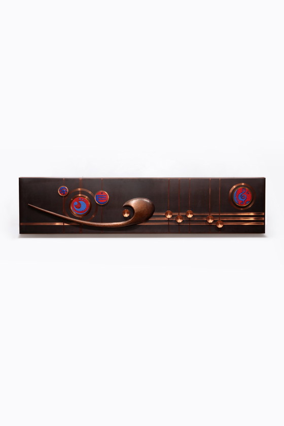 Image 1 of Handmade Copper Wall Art with Enamel Details - Music Line Design