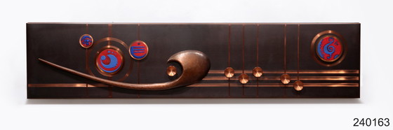 Image 1 of Handmade Copper Wall Art with Enamel Details - Music Line Design