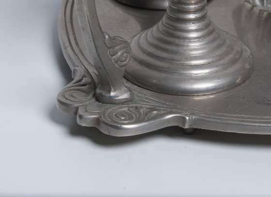 Image 1 of Set di 6 portauova in stile Art Nouveau con supporto in metallo e vetro