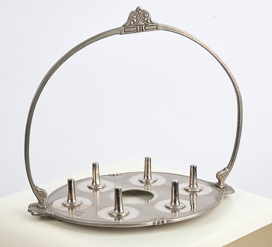 Image 1 of Set di 6 portauova in stile Art Nouveau con supporto in metallo e vetro