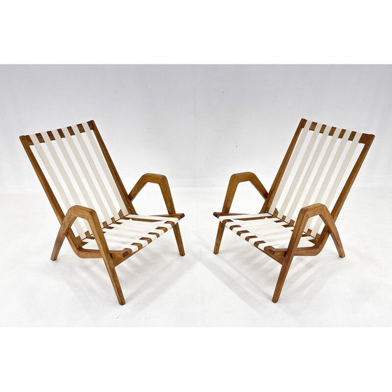 Image 1 of Pair of vintage oak armchairs by Jan Vaněk, Czechoslovakia 1970