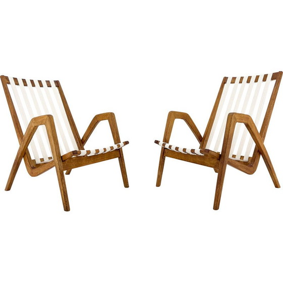 Image 1 of Pair of vintage oak armchairs by Jan Vaněk, Czechoslovakia 1970