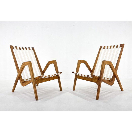 Image 1 of Pair of vintage oak armchairs by Jan Vaněk, Czechoslovakia 1970
