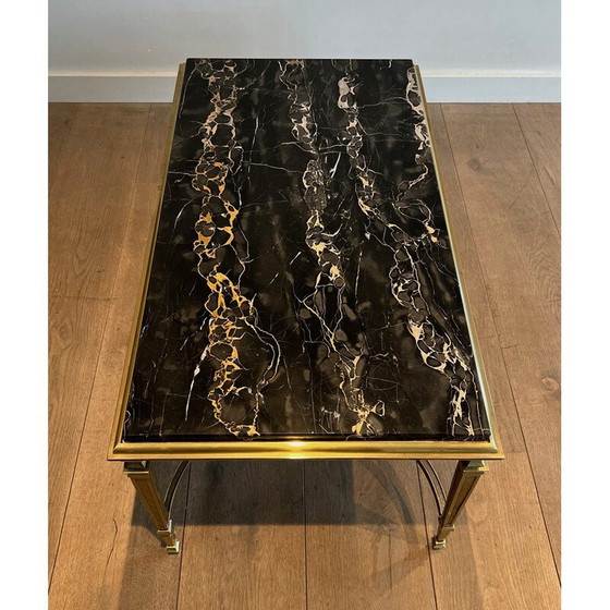 Image 1 of Vintage bronze coffee table with black Portor marble top, 1940