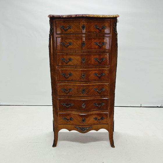 Image 1 of Elegant Louis Xv Walnut Chest Of Drawers With Marble Top