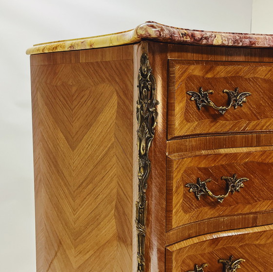 Image 1 of Elegant Louis Xv Walnut Chest Of Drawers With Marble Top