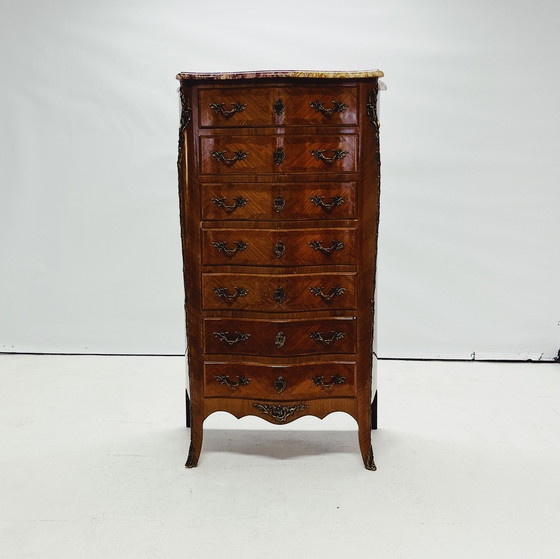 Image 1 of Elegant Louis Xv Walnut Chest Of Drawers With Marble Top