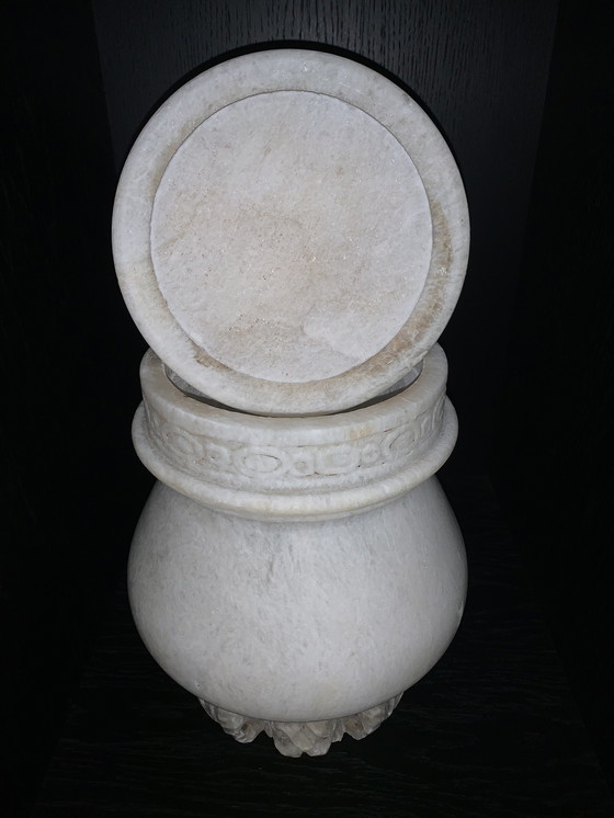 Image 1 of Alabaster Pot With Lid Unique Handmade