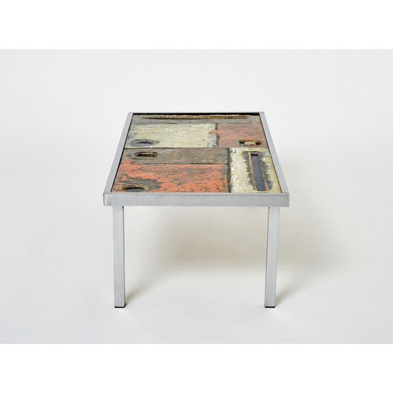 Image 1 of Vintage ceramic and steel coffee table by Robert and Jean Cloutier, 1950